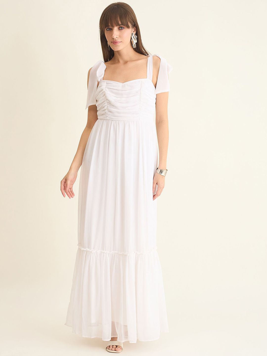 aayu Sweetheart Neck Chiffon Tiered Maxi Dress