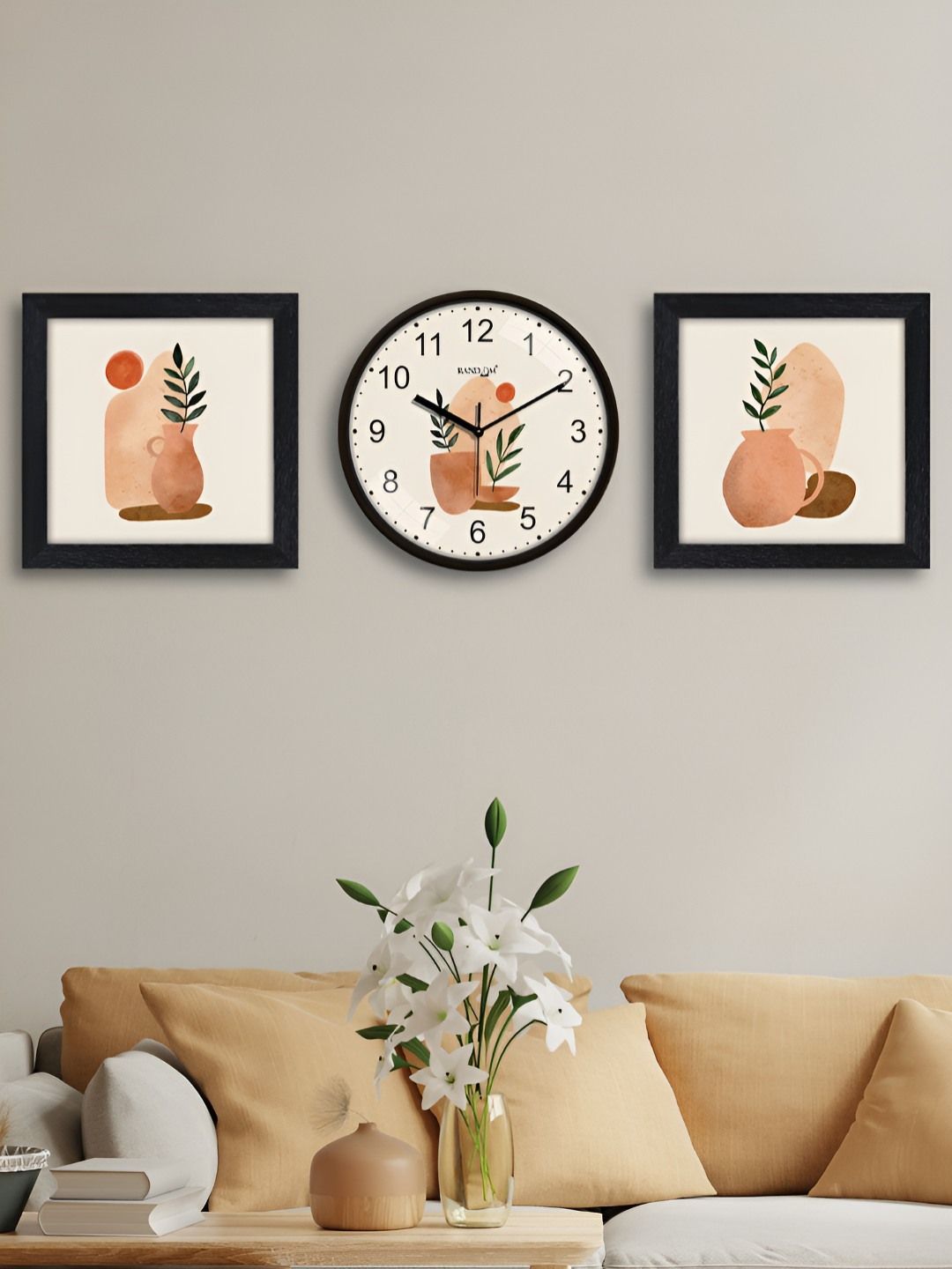 RANDOM Beige Plastic Ultra Clear Glass Round Battery Analogue Wall Art Wall Clock-30cm
