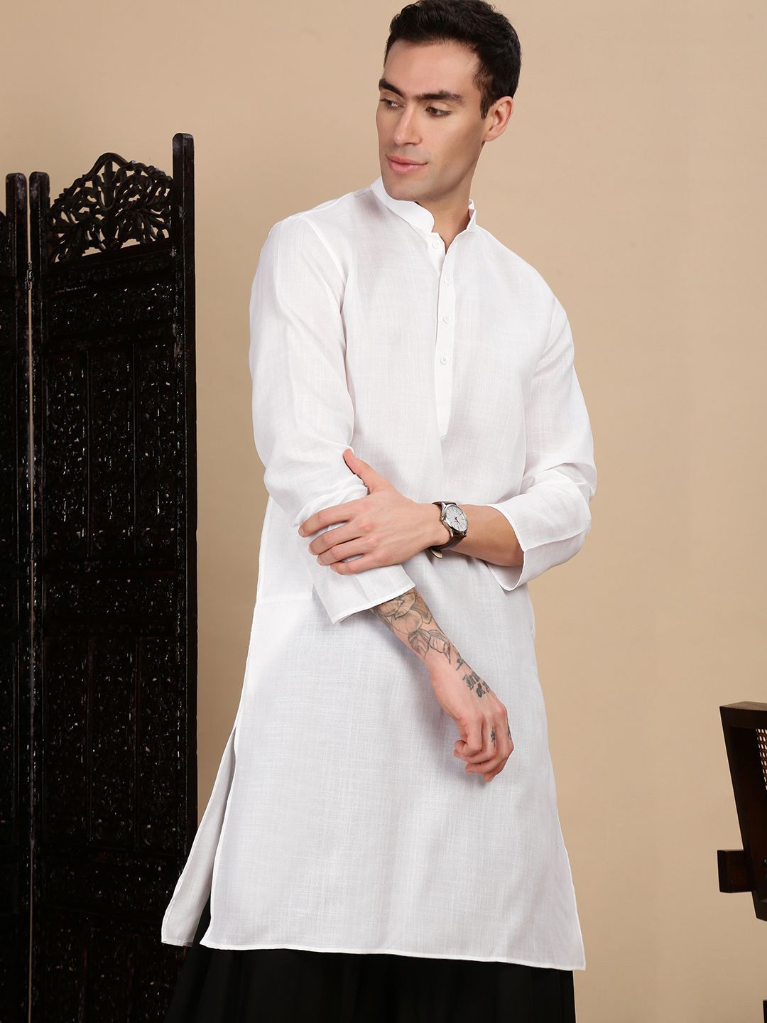 House of Pataudi Men Cotton Casual Straight Kurta