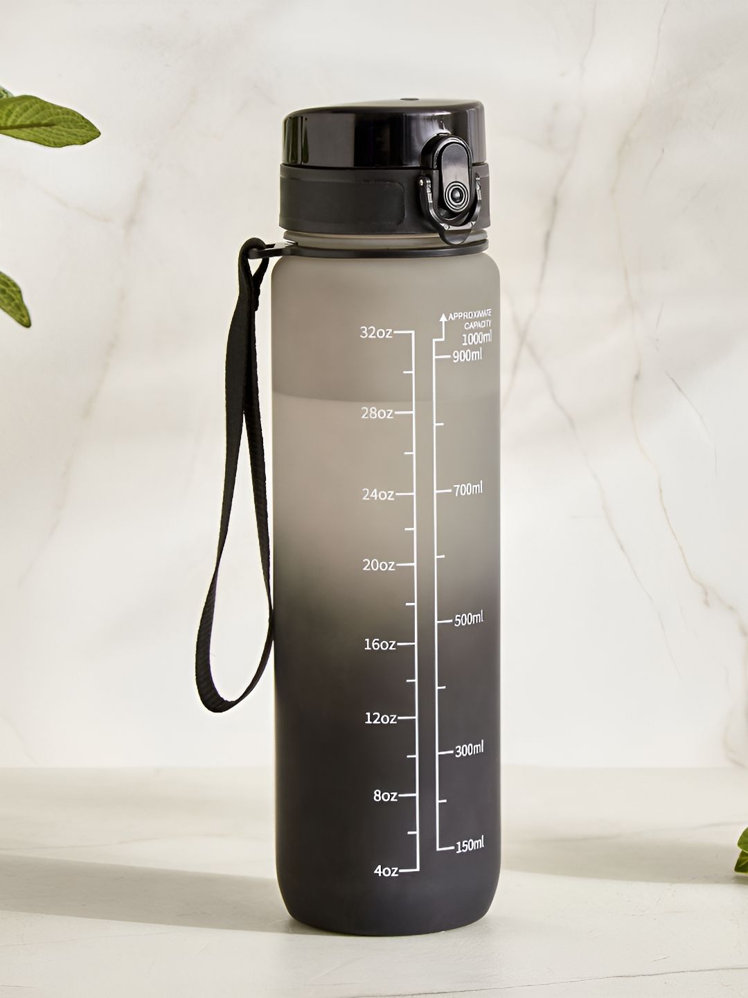 Home Centre Black Plastic Solid Water Bottle- 1L