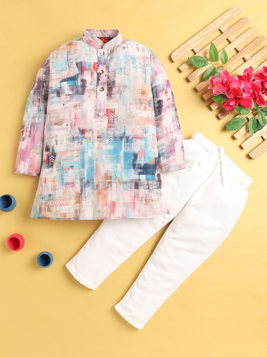 Jeetethnics Boys Abstract Printed Mandarin Collar Kurta With Pyjamas