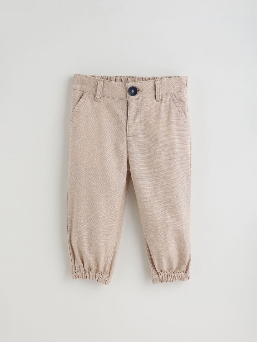 One Friday Baby Boys Cotton Beige Solid Trouser