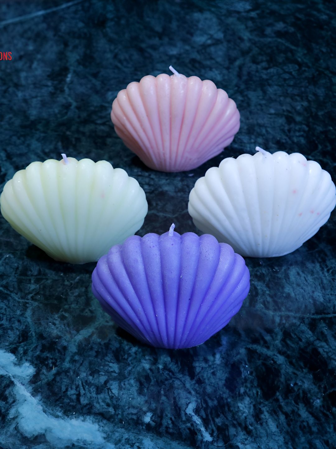 Aura Handmade Close Shell 4Pcs Lavender, Jasmine, Mogra and Strawberry Tea Light Candles