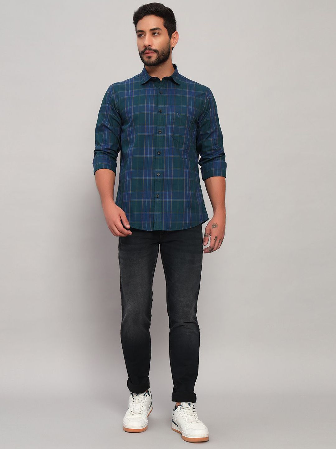 Cantabil Tartan Checked Long Sleeves Cotton Shirt