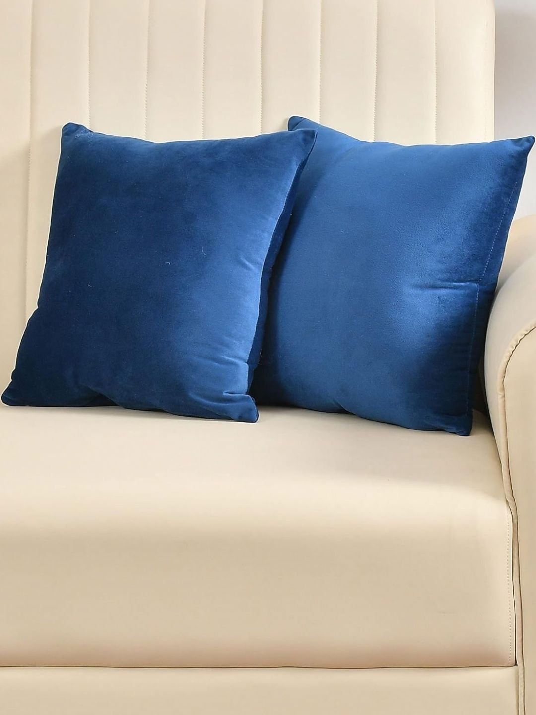 Yellow Weaves Blue Set of 2 Velvet Square Cushion Covers