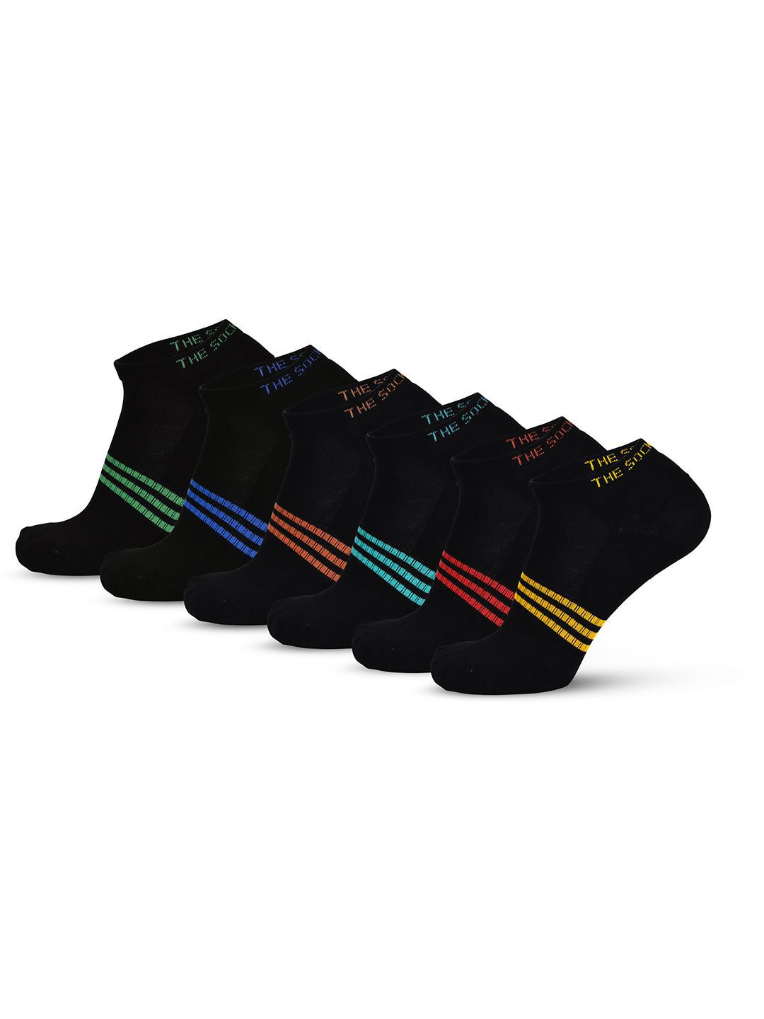 The Sock Street Men Pack Of 6 Striped Ankle-Length Socks