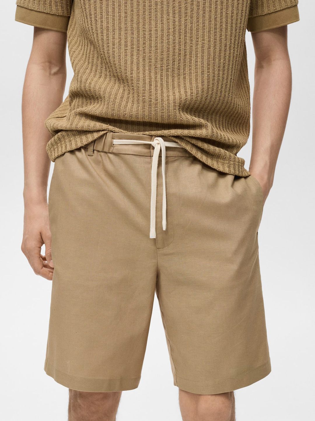 MANGO MAN Solid Bermuda Shorts With Drawstring