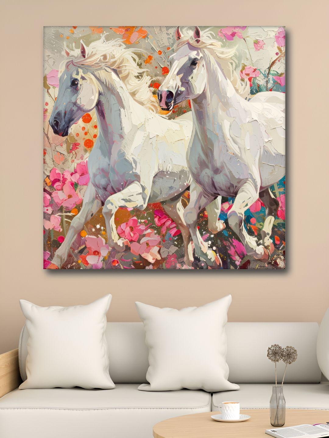 Myntra Elegant Homes White & Pink Animal Printed Canvas Wall Art