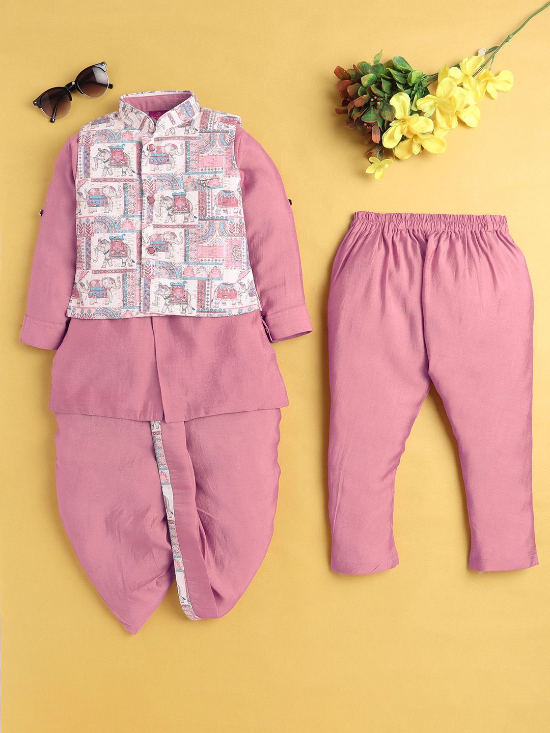 Jeetethnics Boys Solid Kurta with Dhoti Pant & Nehru Jacket