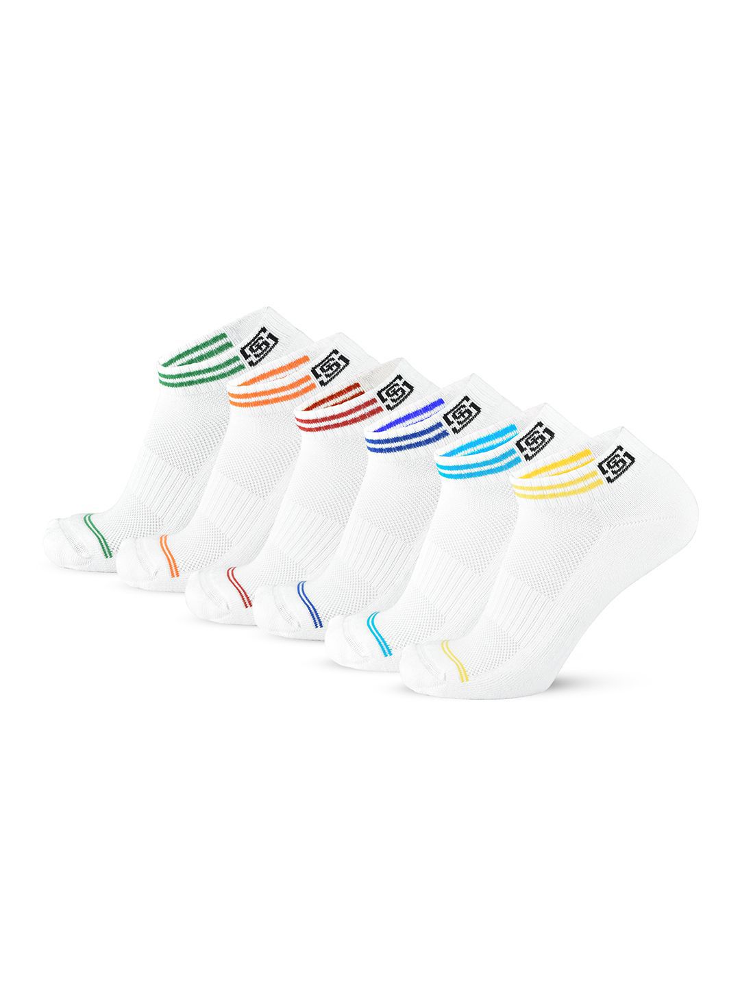 The Sock Street Men Pack Of 6 Striped Ankle-Length Socks