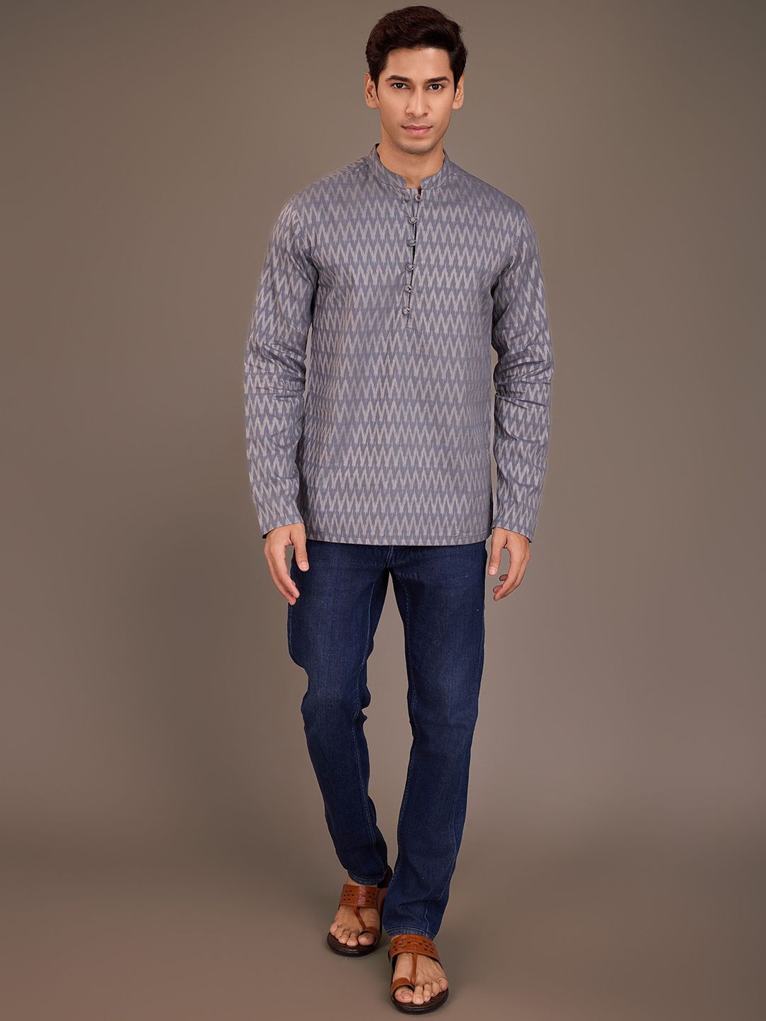 House of Pataudi Men Chevron Printed Festive Straight Kurta