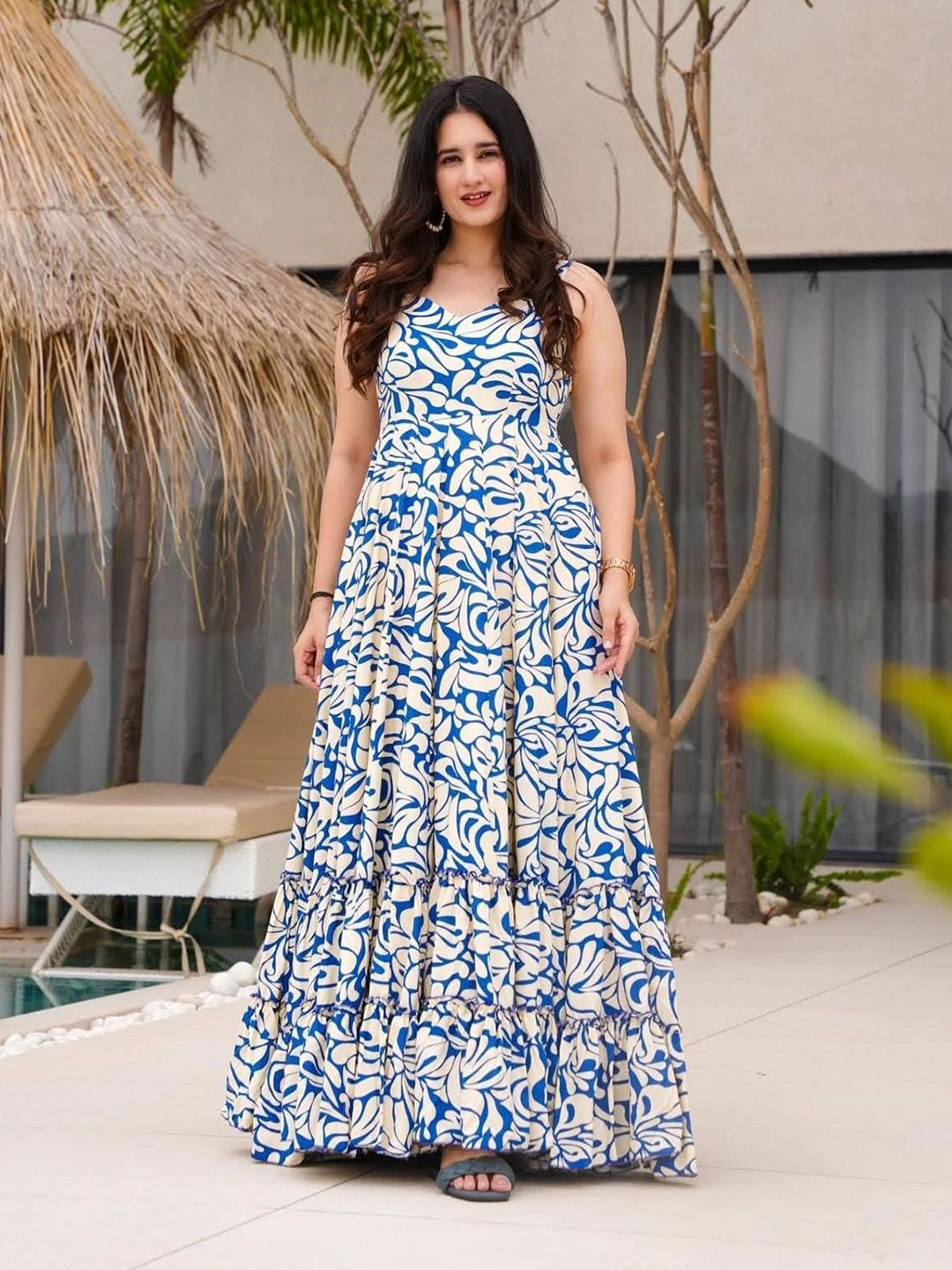 CORSICA Floral Print Layered Fit & Flare Maxi Dress