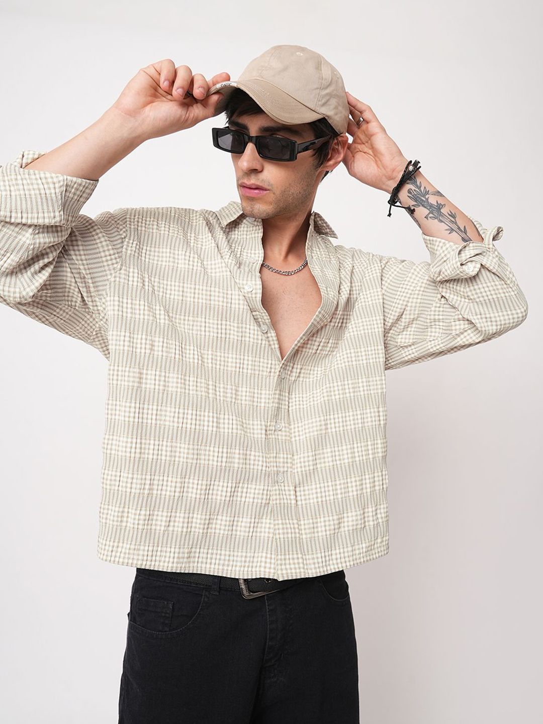 VASTRADO Classic Seersucker Checked Boxy Fit Cotton Casual Shirt