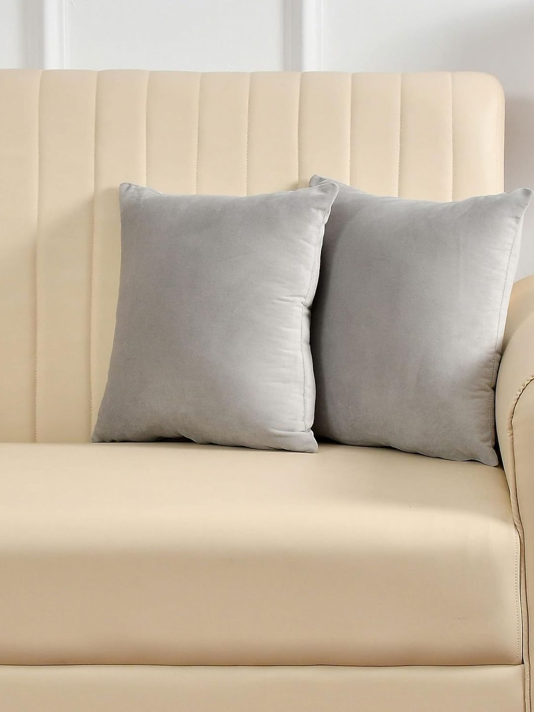 Yellow Weaves Grey Velvet Washable 2 Pcs Square Cushion Covers - 19.7 x 19.7 In