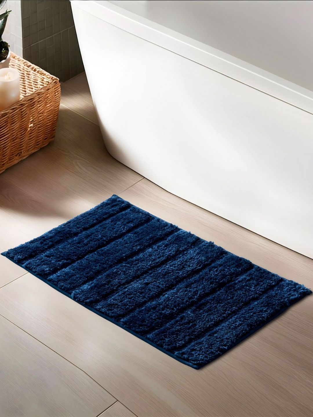 Home Centre Blue Textured 1850 GSM Anti-Slip Bath Rug