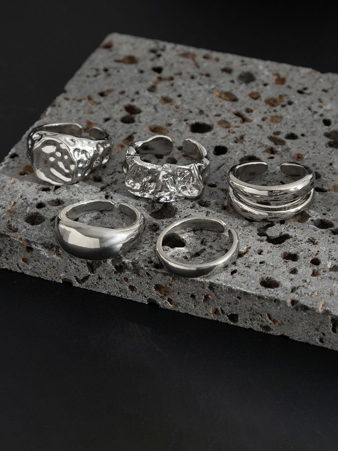 StyleCast x Revolte Men Pack of 5 Silver-Plated Finger Rings