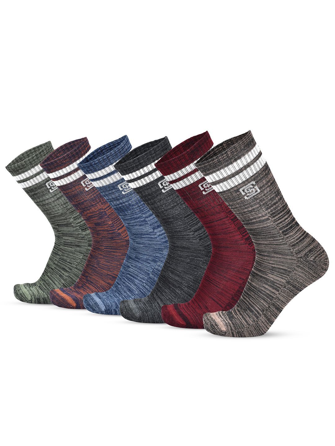The Sock Street Men Pack Of 6 Cushioned Crew Double Shade Ankle-Length Socks