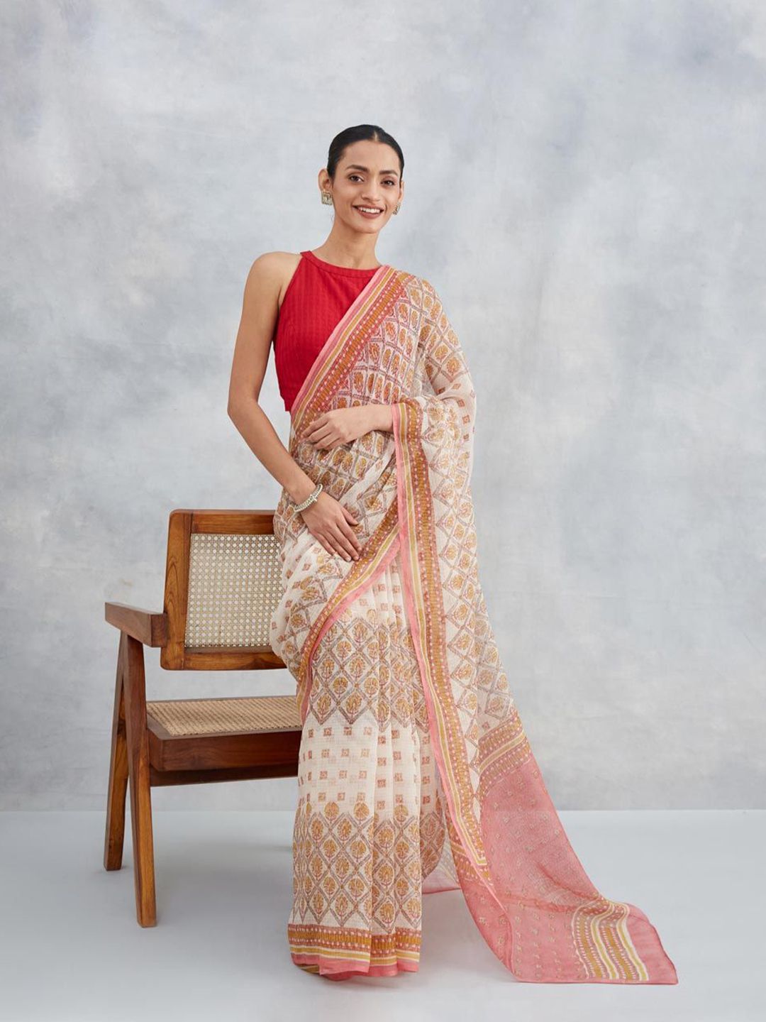 Fabindia Fabindia Ethnic Motifs Block Print Saree