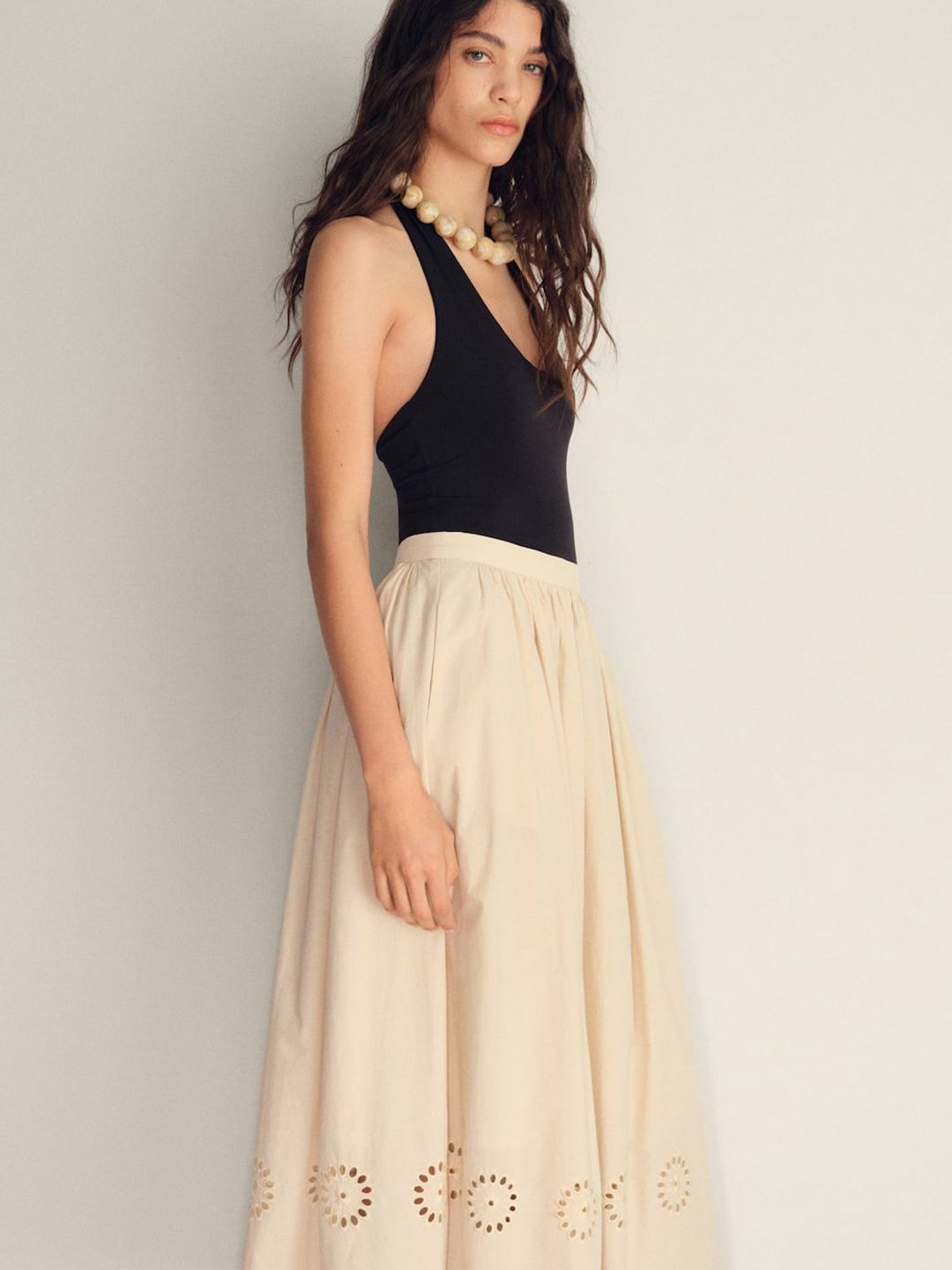 Schiffli Embroidered A-Line Midi Dress