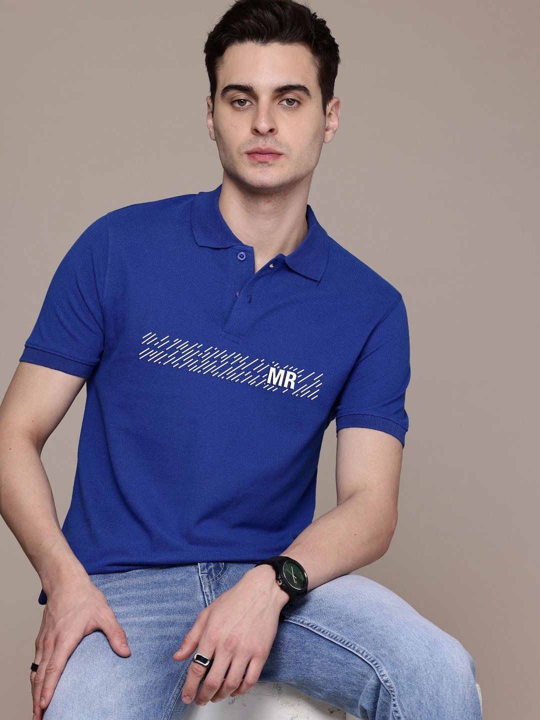Moda Rapido Men Graphic Printed Polo Collar Cotton T-shirt