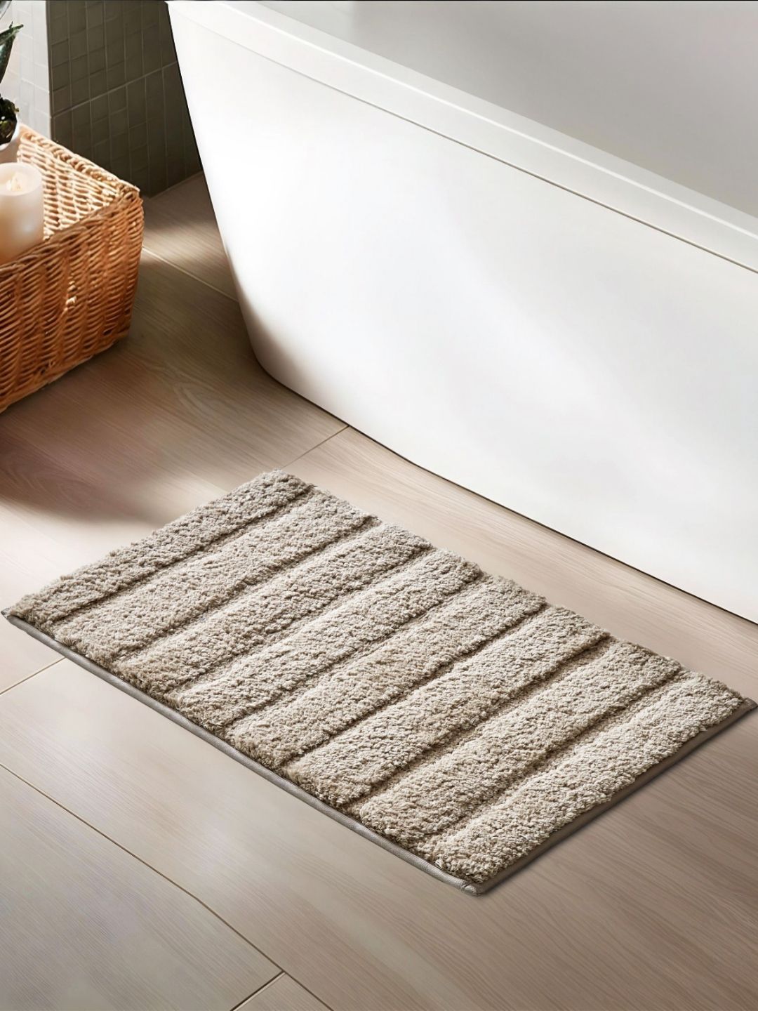 Home Centre Brown Textured 1850 GSM Anti-Slip Bath Rug