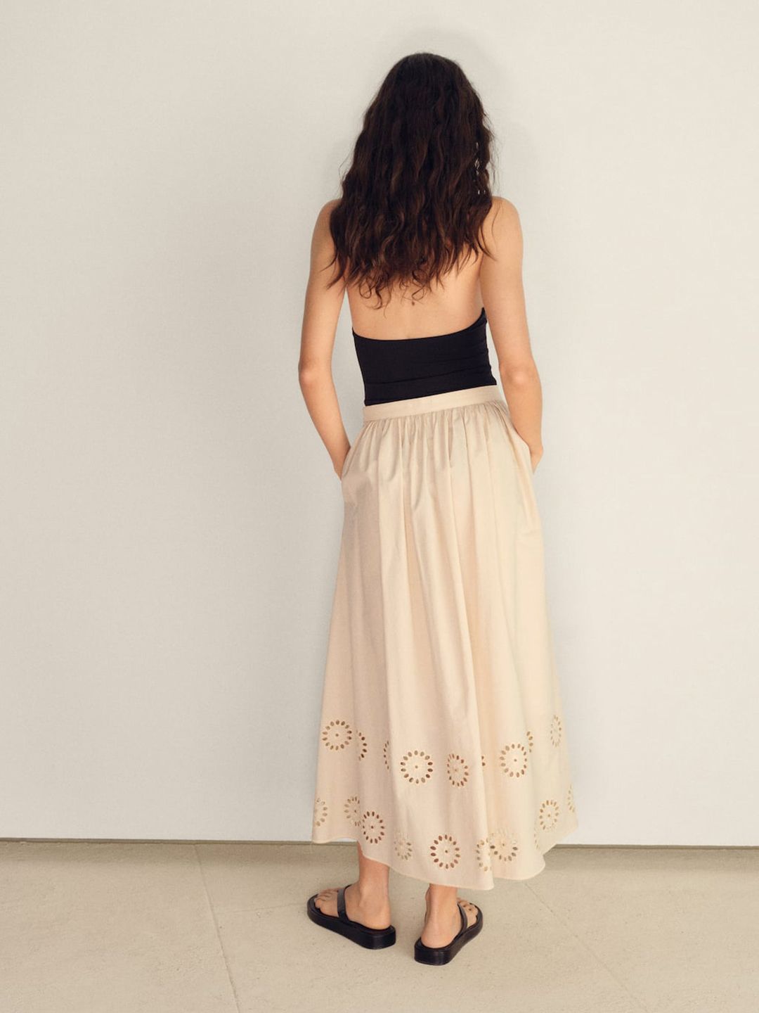 Schiffli Embroidered A-Line Midi Dress