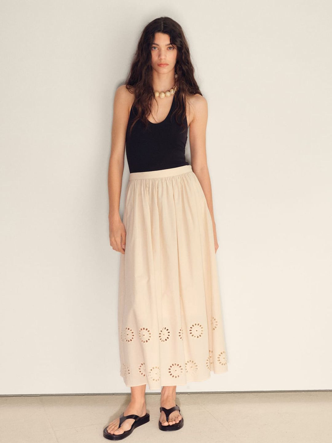 Schiffli Embroidered A-Line Midi Dress