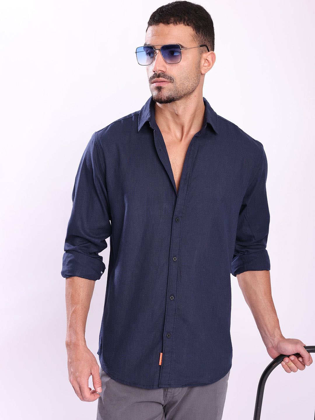 Buy Bene Kleed Men Spread Collar Cotton Linen Regular Fit Casual