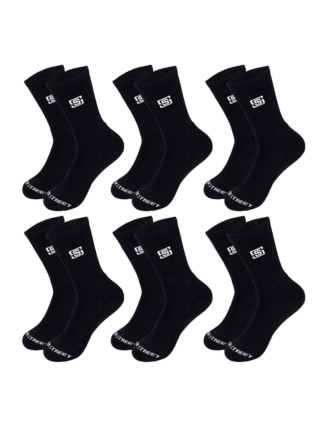 The Sock Street Men Pack Of 6 Sports Cushioned Crew Calf-Length Socks