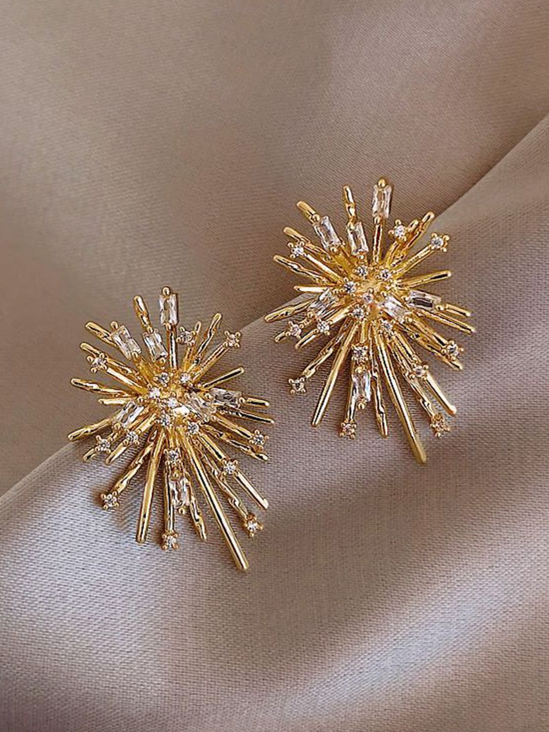 DIVASTRI Gold-Plated American Diamond Studded Contemporary Korean Studs