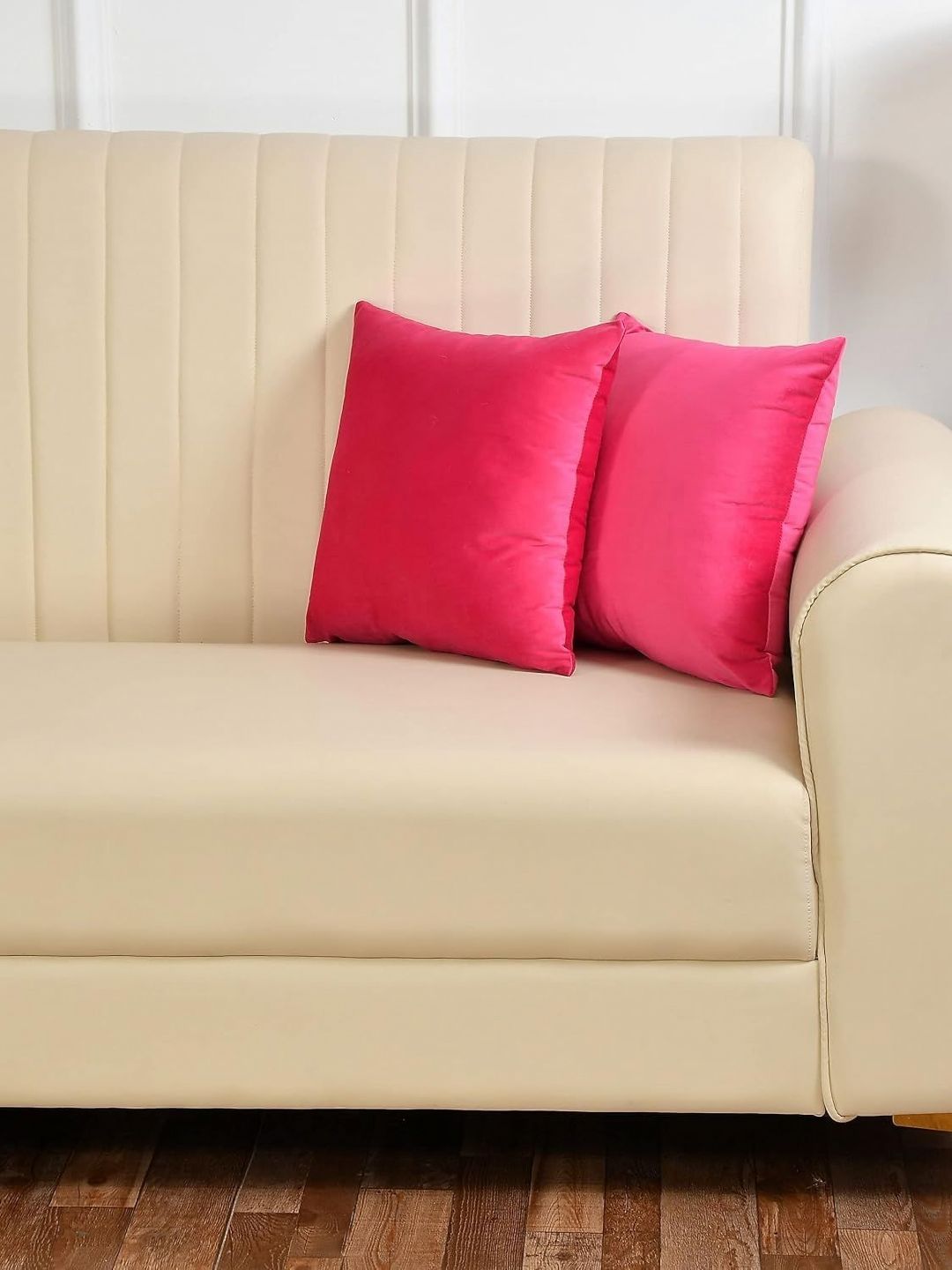 Yellow Weaves Pink Velvet Washable 2 Piece Square Cushion Covers -20x20In