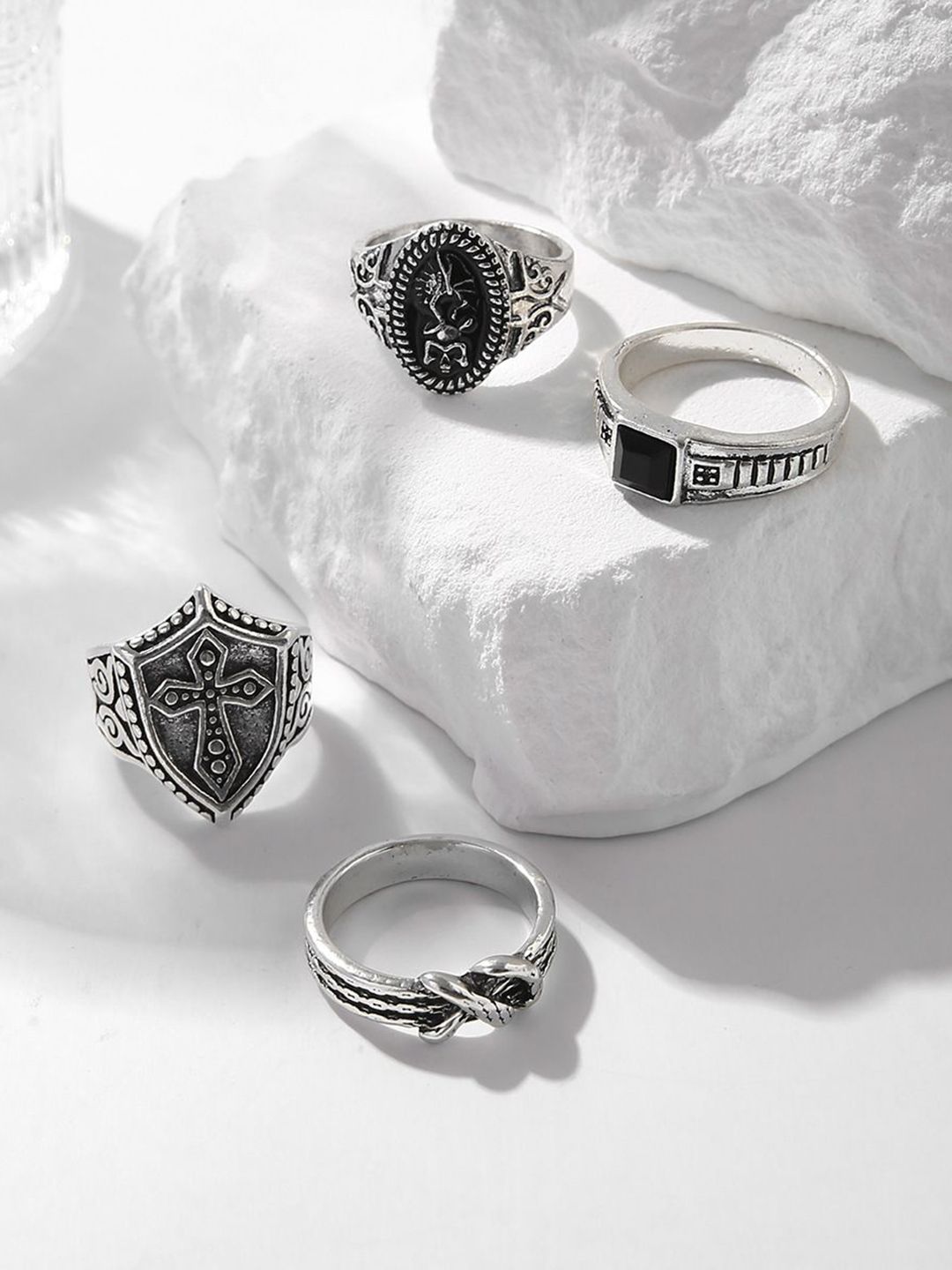 StyleCast x Revolte Set Of 4 Silver-Plated Finger Ring