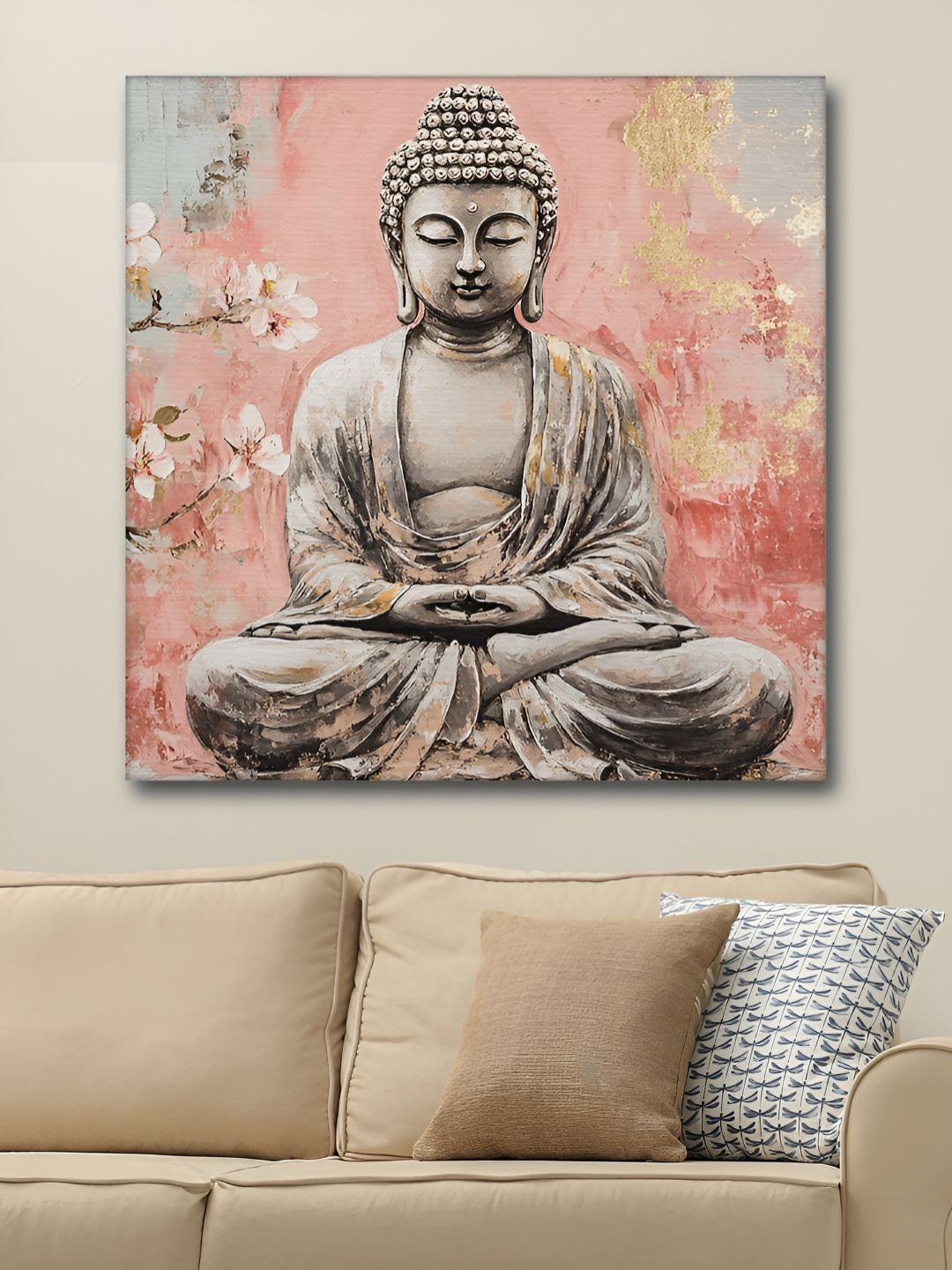 Myntra Elegant Homes Pink & Brown Buddha Printed Canvas Wall Art