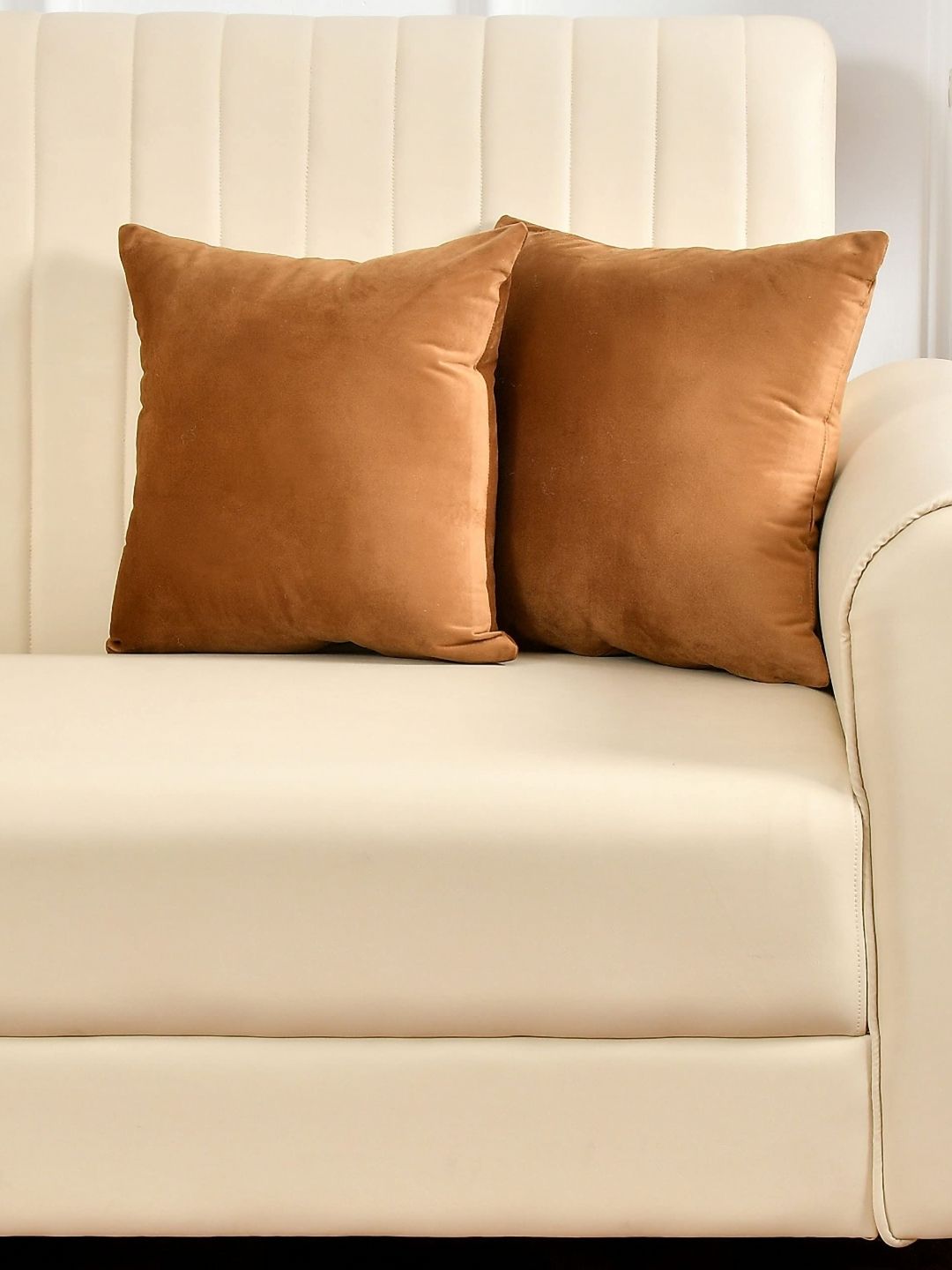Yellow Weaves Brown Set of 2 Velvet Square Cushion Covers