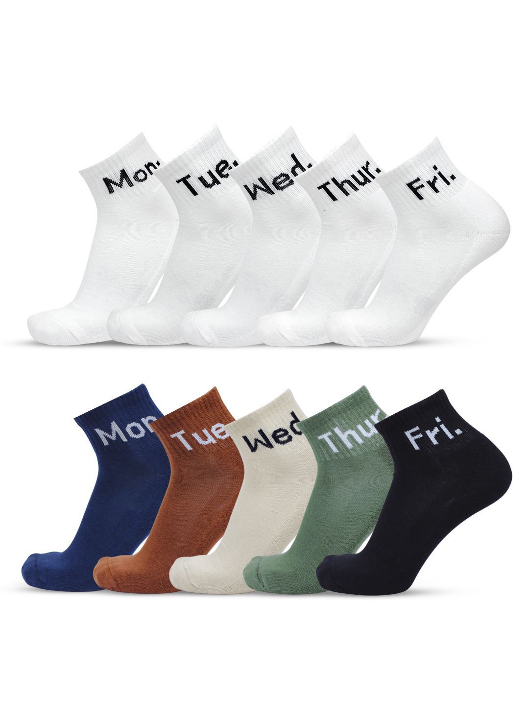 The Sock Street Men Pack Of 10 Printed Weekly Ankle-Length  Socks
