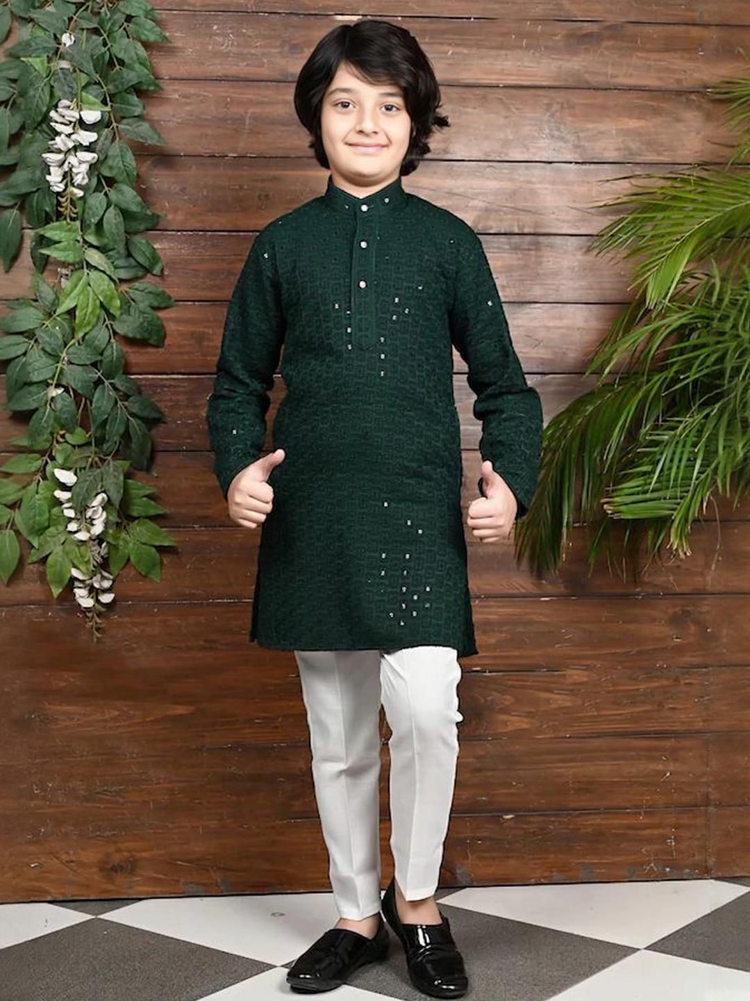 DIGI FASHION Boys Embroidered Sequinned Kurta with Pyjamas