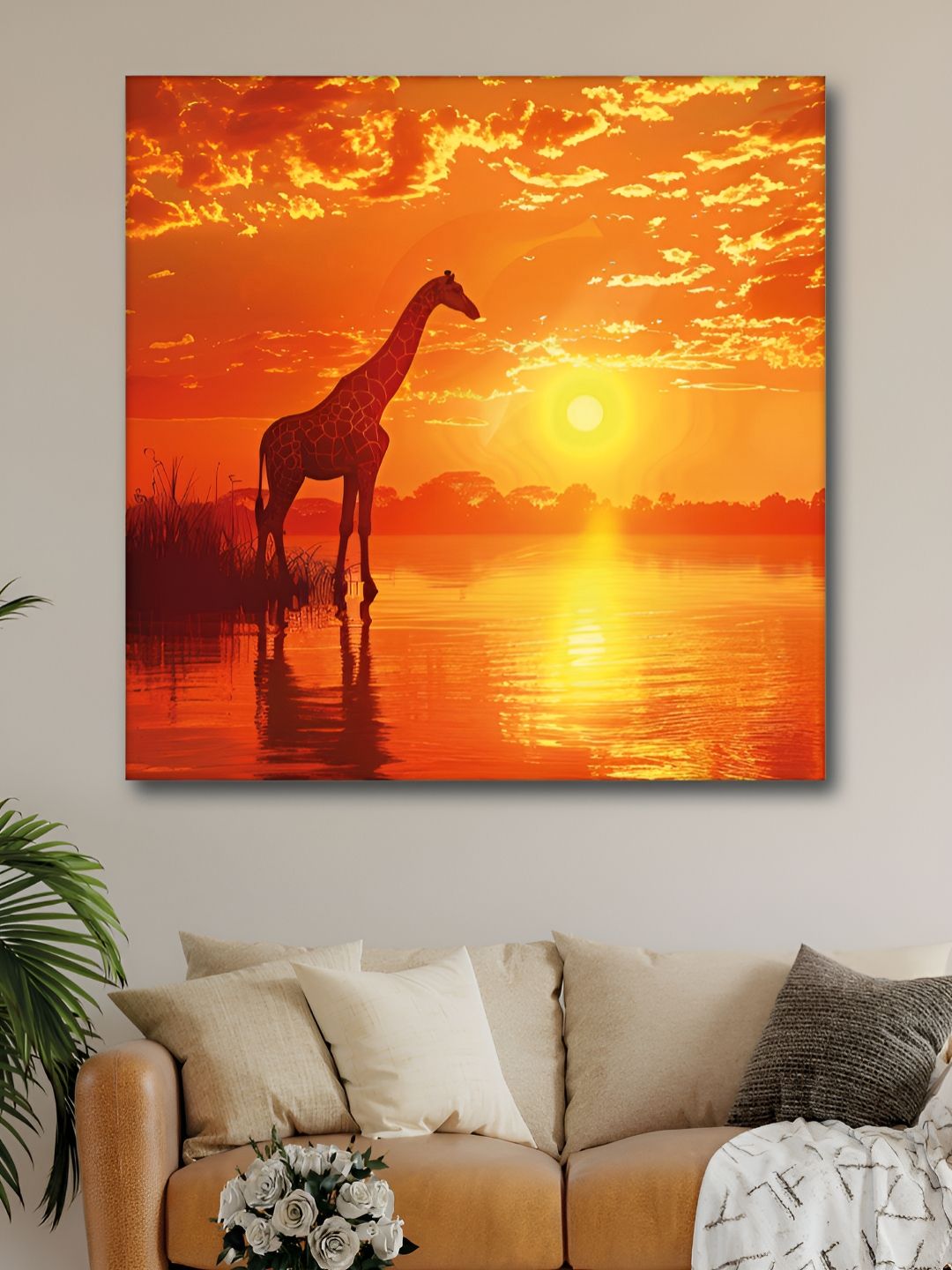 Myntra Elegant Homes Yellow & Orange Animal Printed Canvas Wall Art