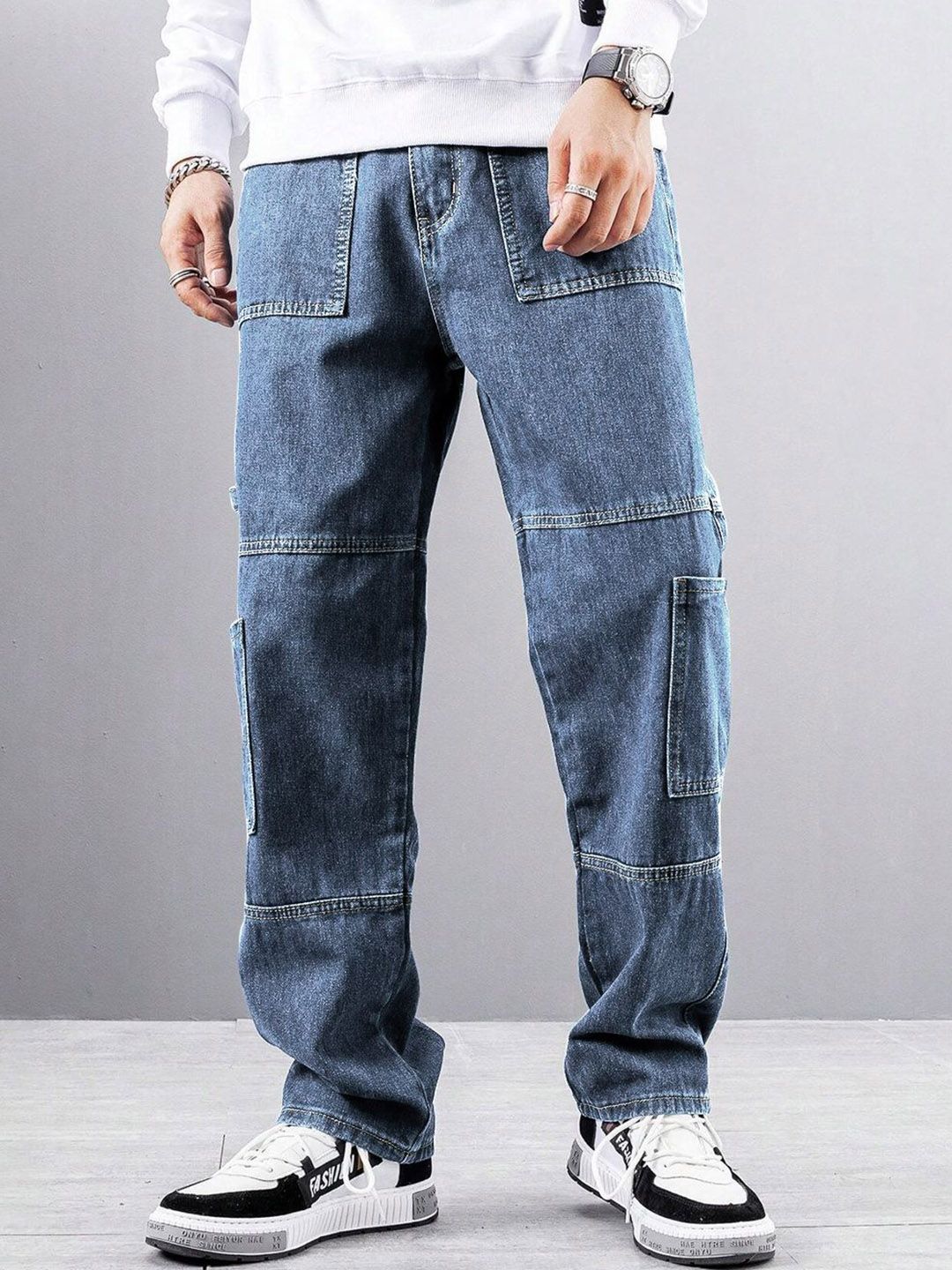 Eyebogler Men Jean Relaxed Fit Mid-Rise Light Fade Jeans
