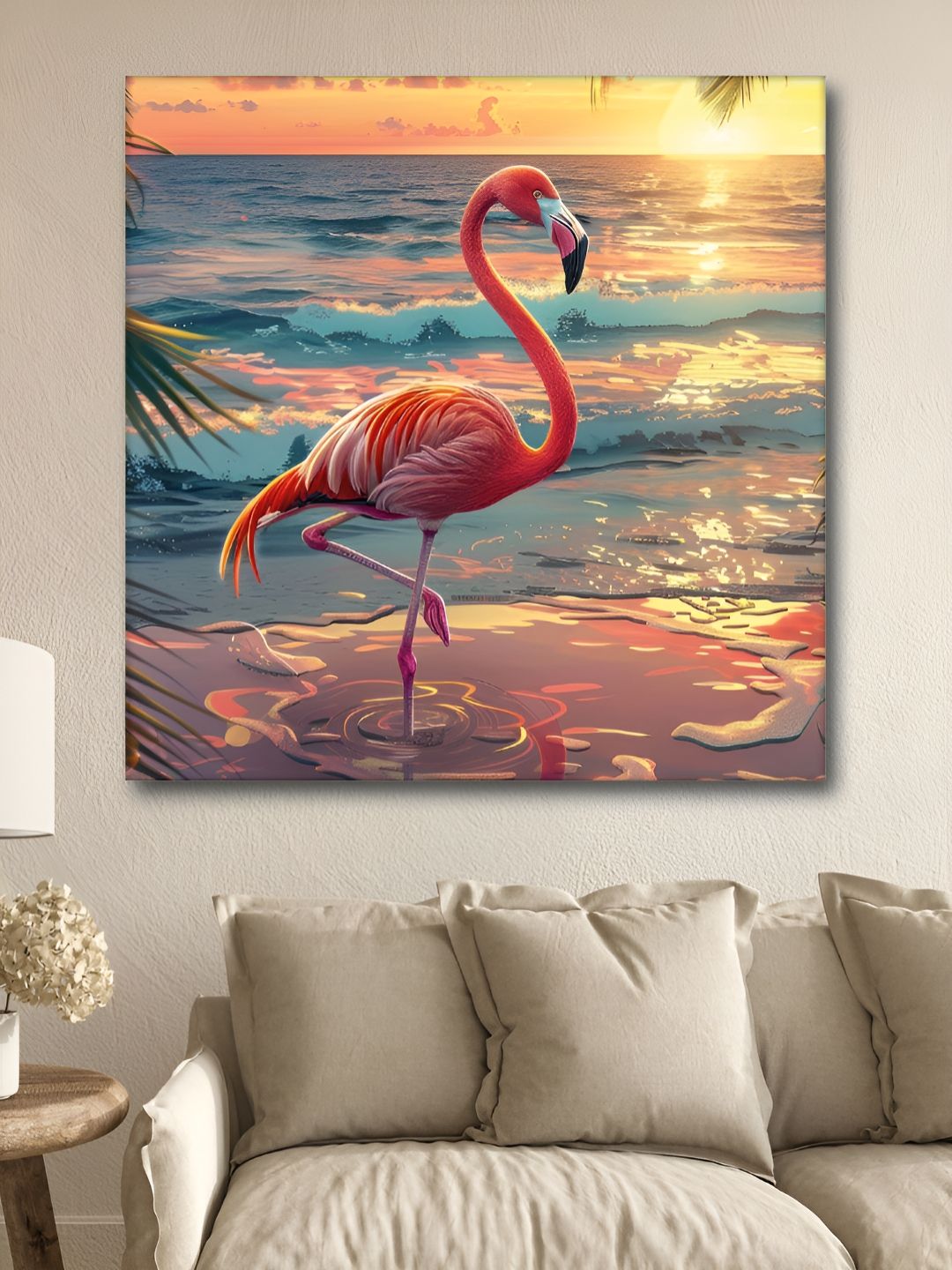 Myntra Elegant Homes Blue & Pink Birds Printed Canvas Wall Art