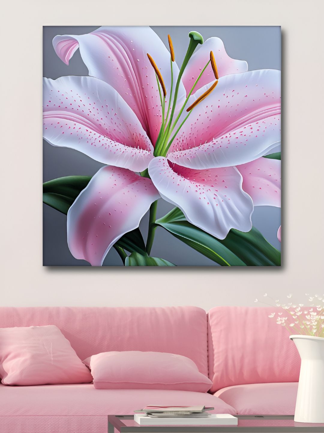 Myntra Elegant Homes Pink & Green Floral Printed Canvas Wall Art
