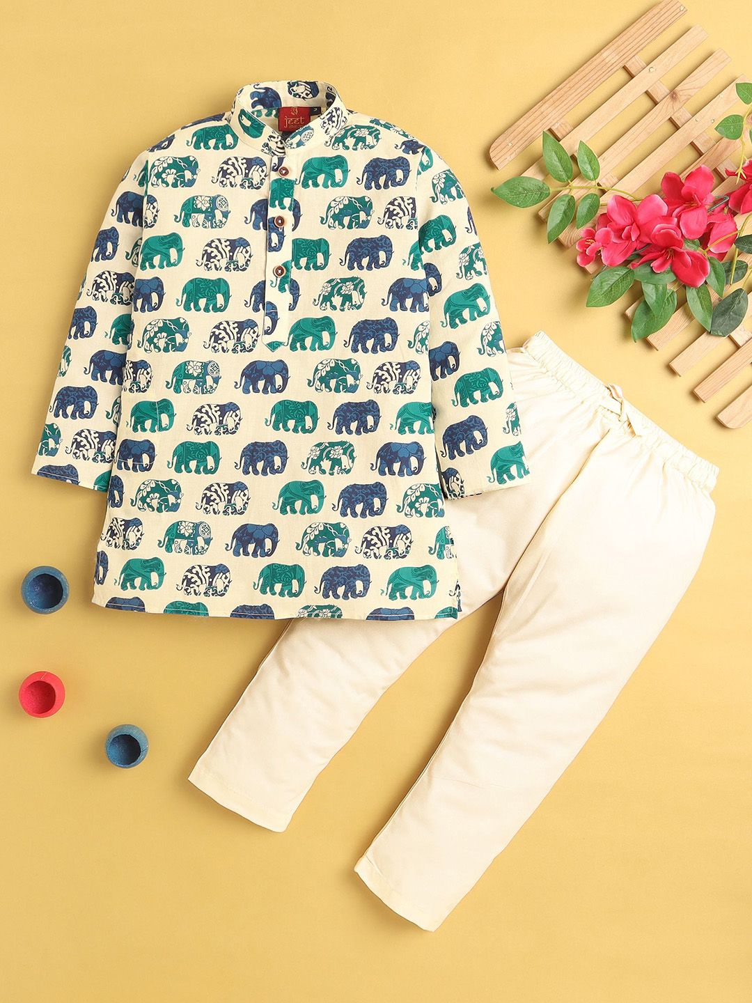 Jeetethnics Boys Animal Printed Regular Straight Kurta with Pyjamas