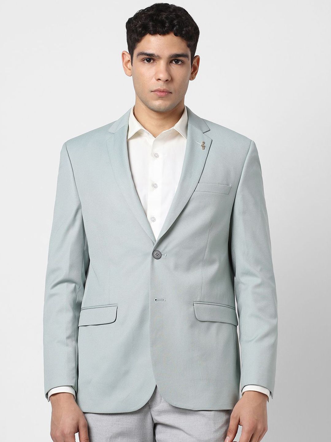 Van Heusen Self Designed Notched Lapel Collar Slim-Fit Single Breasted Blazer