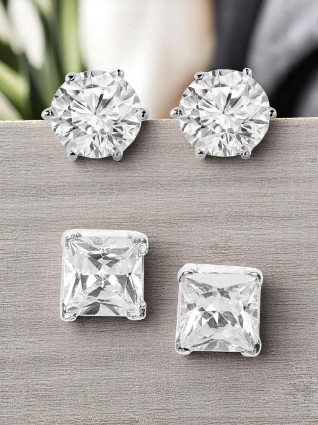 OOMPH Set Of 2 Cubic Zirconia Studded Studs