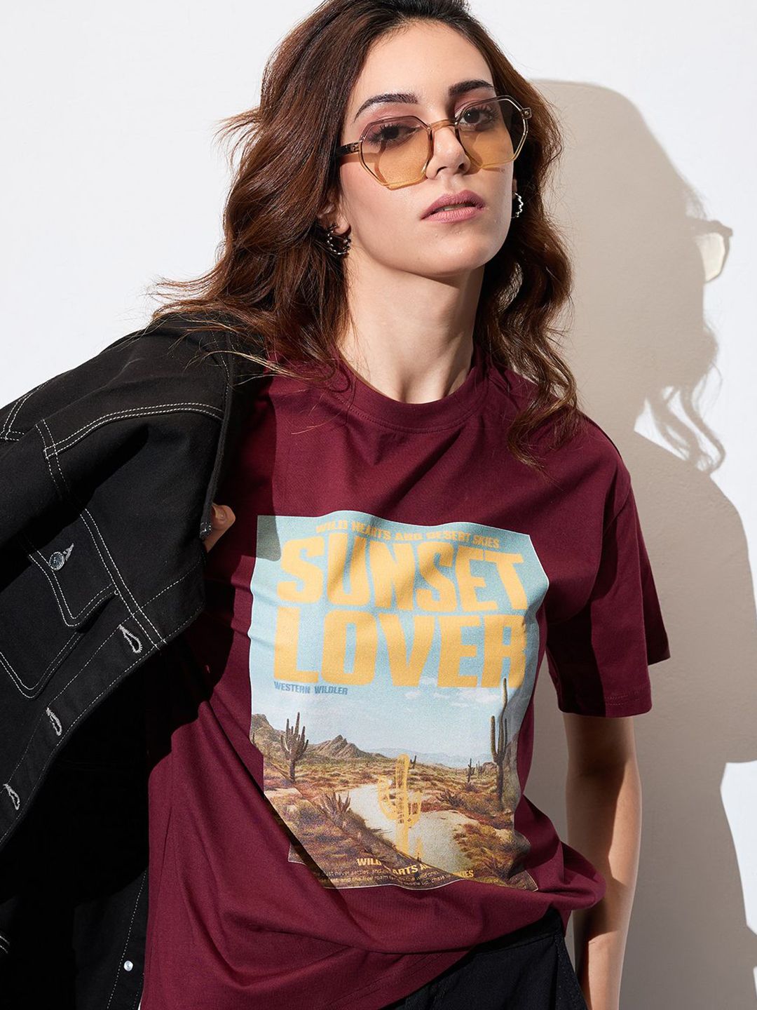 The Roadster Lifestyle Co. Women Graphic Printed Round Neck Cotton Oversized T-shirt