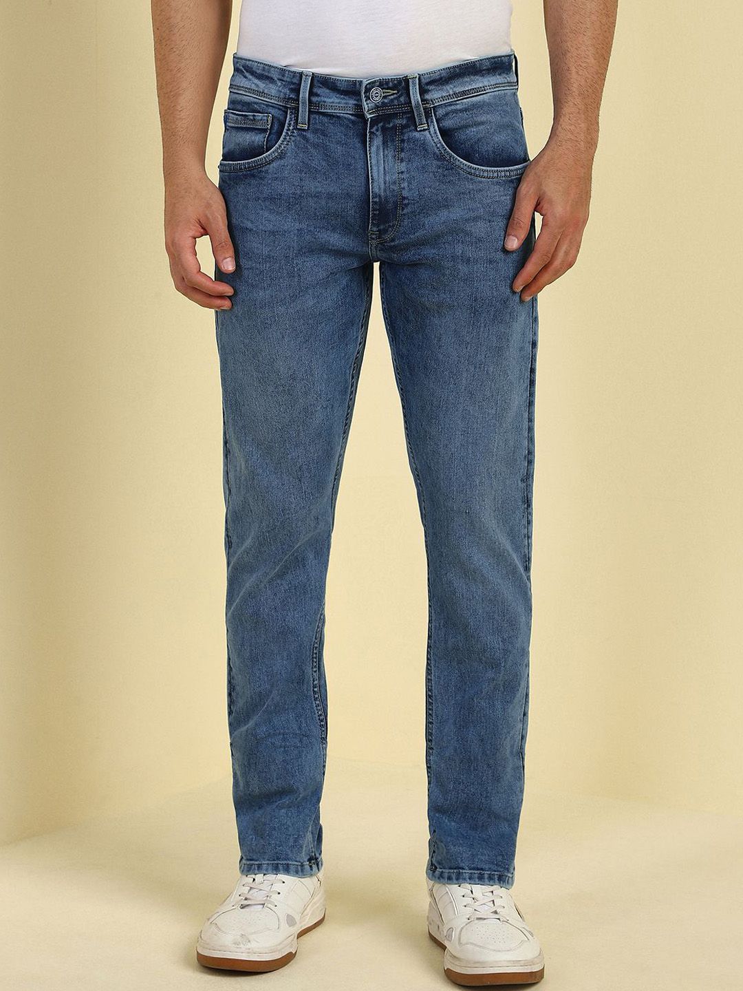 Allen Solly Men Slim Fit Mid-Rise Low Distress Heavy Fade Jeans