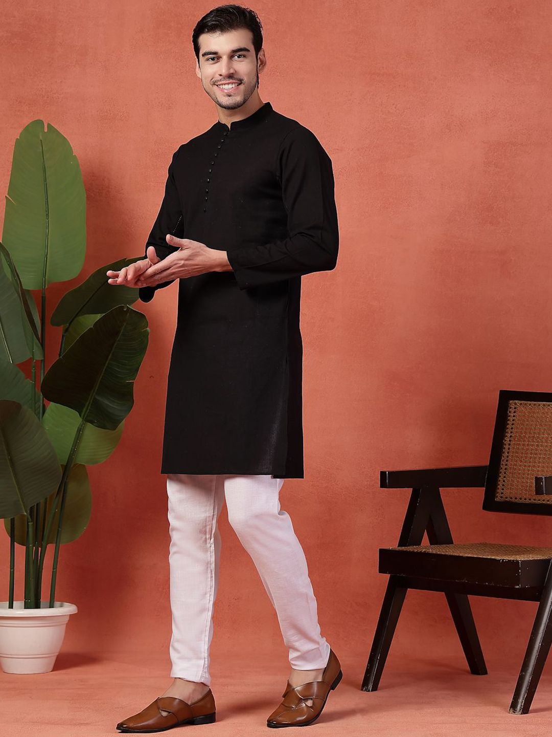 Sangria Men Pure Cotton Mandarin Collar Kurta