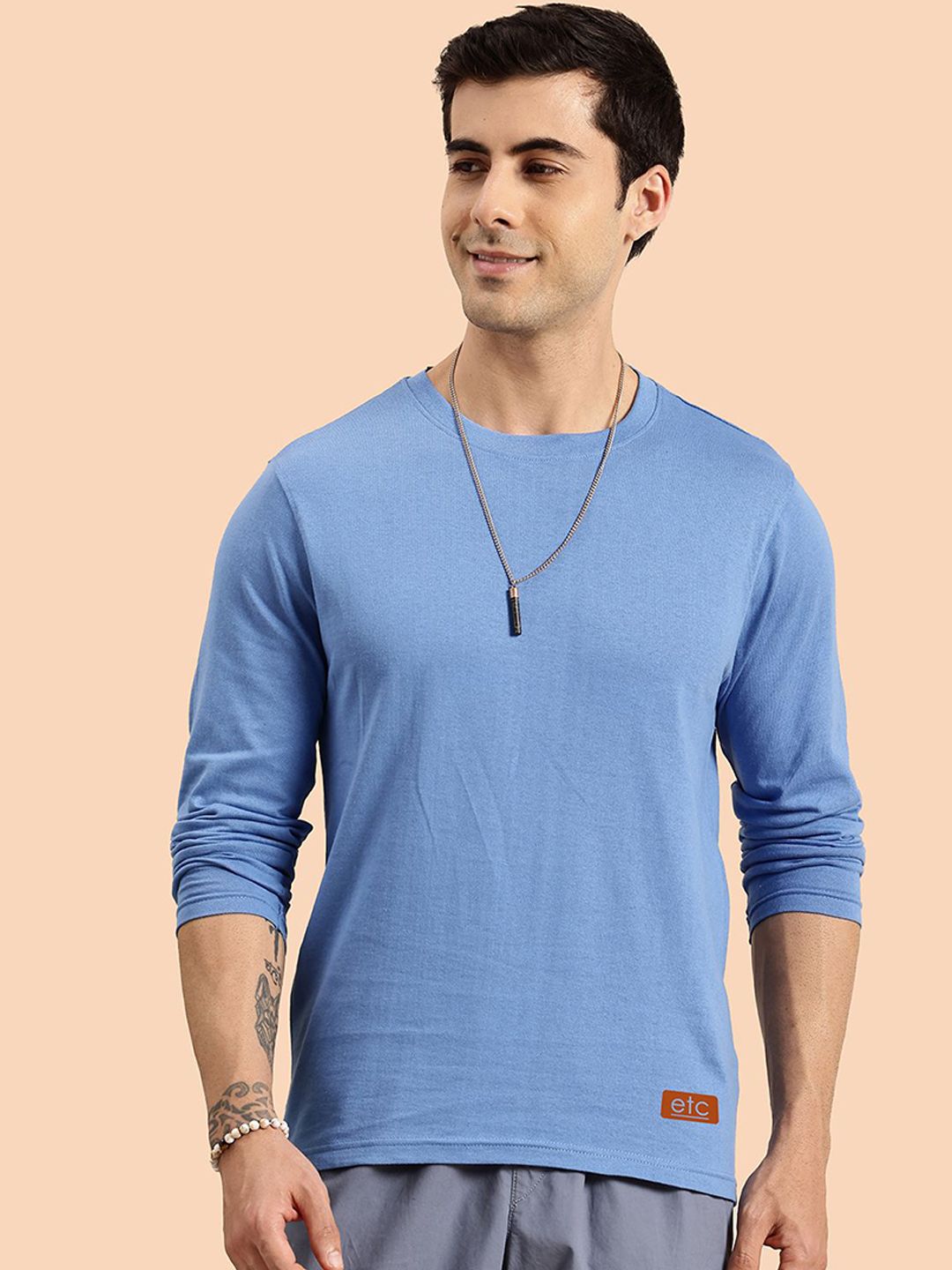 ETC Men Solid Round Neck Cotton Casual T-shirt