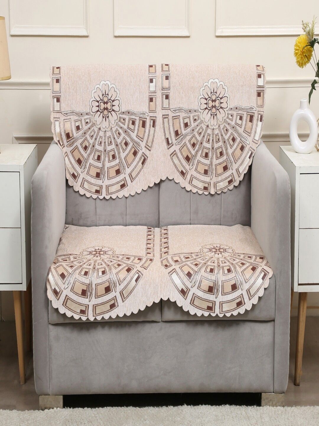Fashion Throw Punch flower Jacquard Washable 2PC Straight 2 Seater Sofa Cover-68x22In