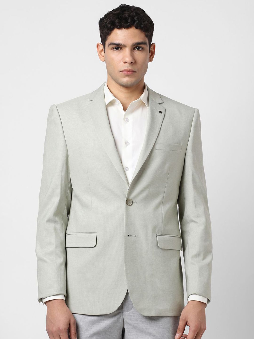 Van Heusen Self Designed Notched Lapel Collar Slim-Fit Single Breasted Blazer