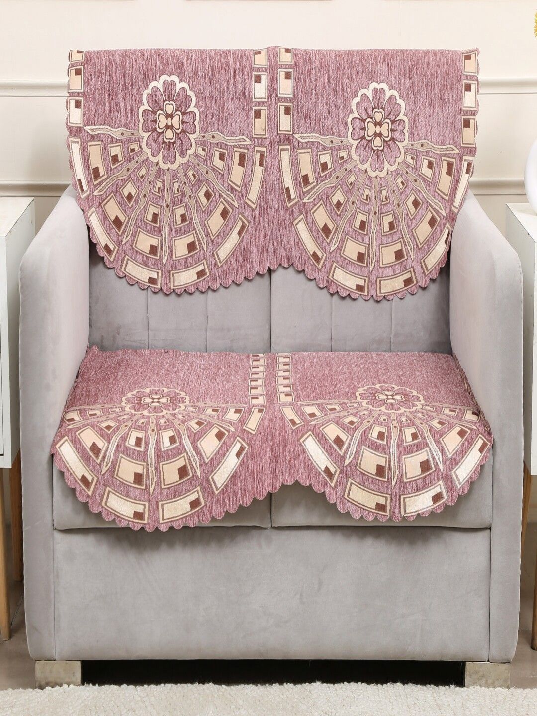 Fashion Throw Punch flower Jacquard Washable 2PC Straight 2 Seater Sofa Cover-68x22In